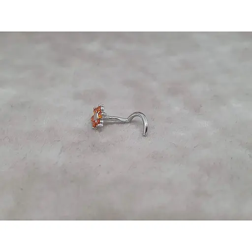 Срібна сережка-пірсинг Астор в ніс з фіанітами. 8182434Р ОРАНЖ - фото 2