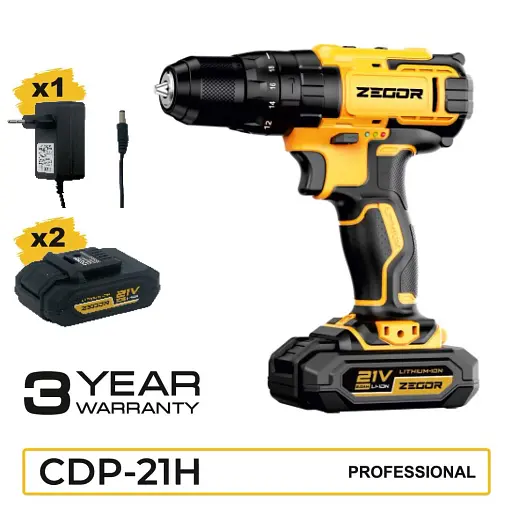 Шуруповерт профессиональный аккумуляторный Zegor CDP-21/21В/37 Нм/две скорости/2 батареи 21 В 2 Ач/реверс/подсветка/кейс
 - фото 7