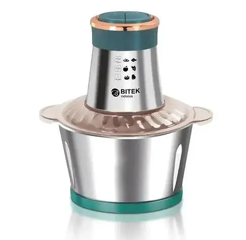Подрібнювач для кухні, подрібнювач чопер кухонний, блендер для мяса з металічною чашою Bitek 1500 Вт Chopper Зелений