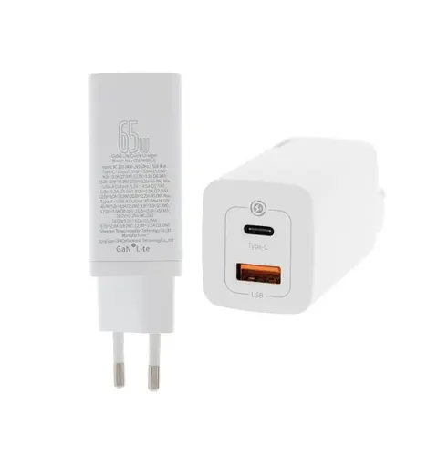 Блок зарядного адаптера Baseus GaN Lite 65 W 2 порта USB + Type-C (CCGAN2L-B02) белый - фото 5