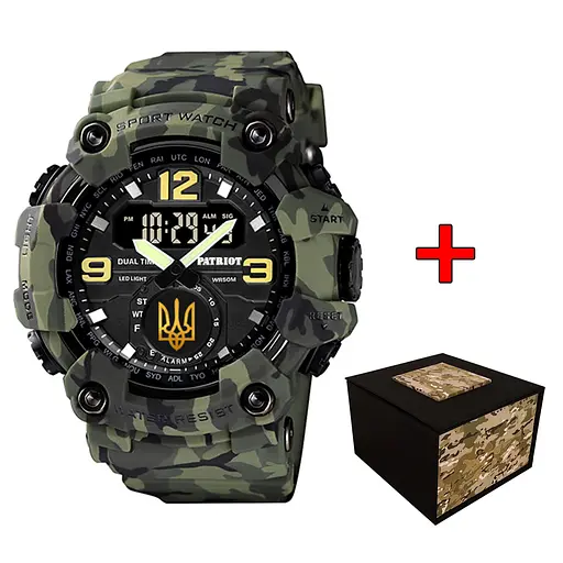 Наручные часы мужские 004CMGRUAGD Тризуб золото Зеленый камуфляж + Коробка. Patriot acs0031053