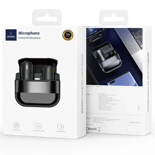 Петличный беспроводной микрофон WIWU Wi-WM001 Wireless mini microphone (Type-C) Black - фото 4