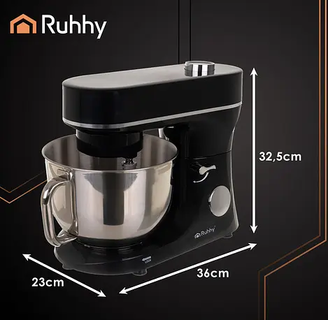 Кухонний комбайн RUHHY тістоміс з підігрівом чаші 25726 6.2 л 2000 Вт сенсорний дисплей 11 швидкостей 3 насадки - фото 2