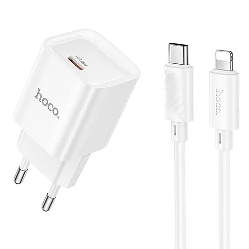 МЗП Hoco C146A Charm PD20W (1USB-C) + кабель Type-C to Lightning White