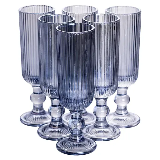 Келих для шампанського фігурний прозорий ребристий з товстого скла набір 6 шт Блакитний Yiwu HP7116BL - фото 1