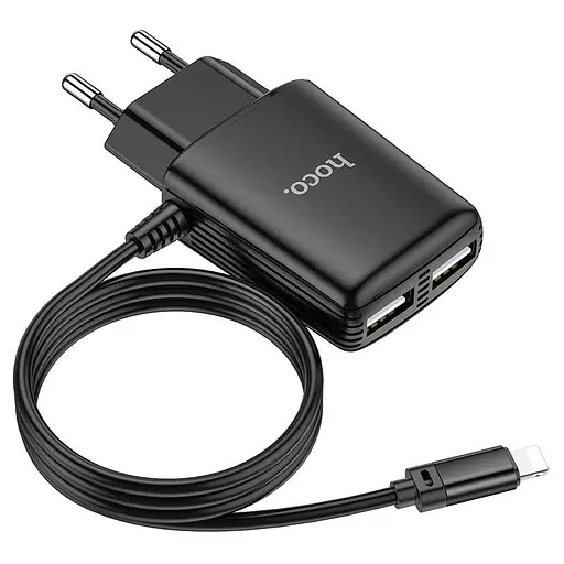 Зарядне з кабелем Мережевий зарядний пристрій Hoco C82A Real power 2USB 2.4A +Lightning - фото 1