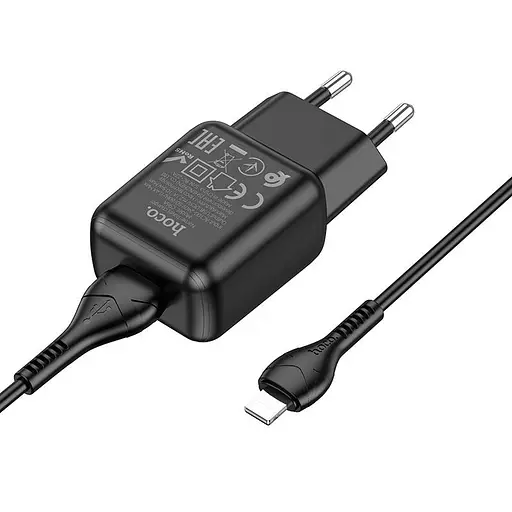 Адаптер сетевой HOCO Lightning cable single port charger set C96A черный - фото 6