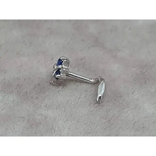 Серебряная серьга-пирсинг в нос Бабочка. 1041.5С Синий - фото 4