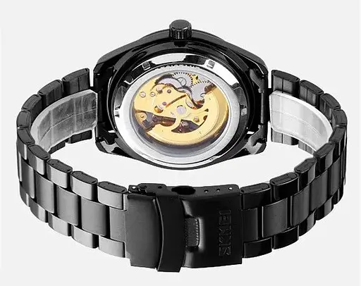 Чоловічий механічний годинник Skmei 9194 скелетон (Чорний) - фото 4