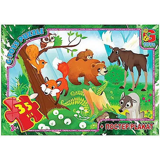 Детский пазл "Лесные жители" G-Toys GF04 плакат 35 элементов - фото 1