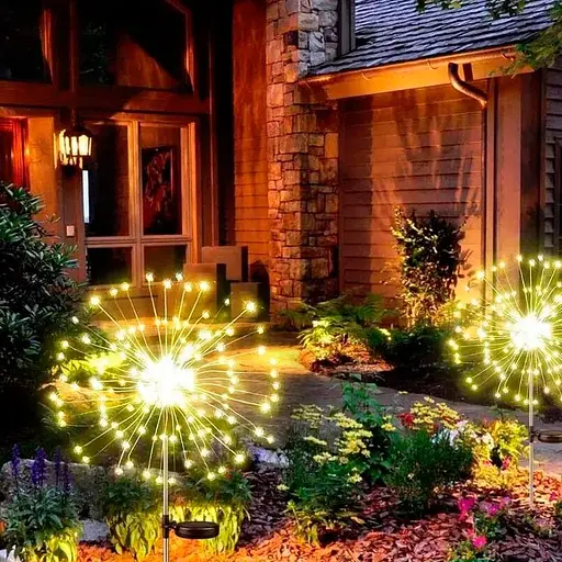 Фейерверки на солнечных батареях 120 светодиодов теплый белый