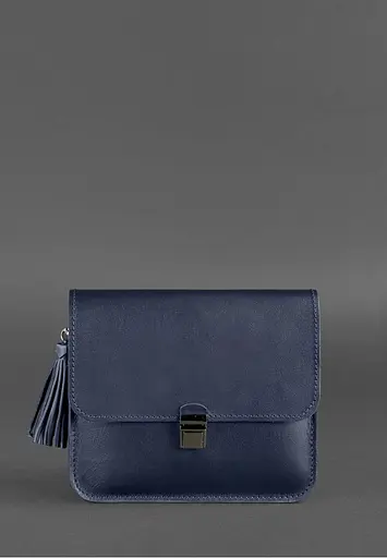 Шкіряна жіноча бохо-сумка Лілу темно-синя - фото 6