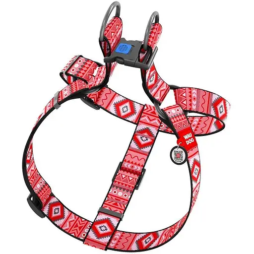 Шлея для собак Waudog Nylon з QR паспортом, малюнок "Етно червоний", пластиковий фастекс, XL - фото 2