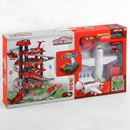 Гараж 660 А-301, 5 поверхів, 2 машинки (1 змінює колір), літак, автоматичний підйомник, світло, звук, аксесуари, в коробці - фото 4