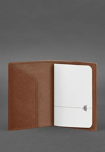 Кожаная обложка для паспорта с картой Украины светло-коричневый краст - фото 3