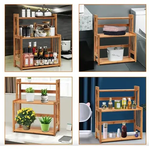 Полка-органайзер Costway Bamboo кухонная стойка бамбук 3 полки - фото 6