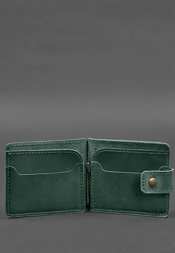 Кожаный портмоне 13.1 зажим с хлястиком Зеленый Crazy Horse - фото 4