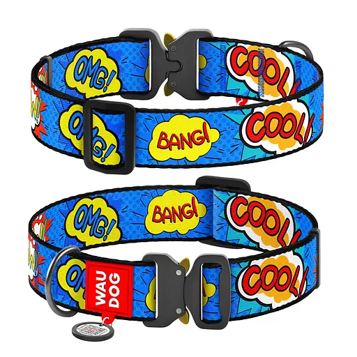 Ошейник для собак нейлоновый Waudog Nylon с QR-паспортом "ВАУ" металлическая пряжка-фастекс XXL Ш 35 мм Д 46-70 см