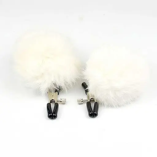 Ультрачувствительные зажимы для сосков с мехом "Pom Pom Nipple Clamps" Белый K0521-3 - фото 1