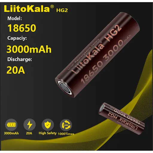 Li-ion Аккумулятор LiitoKala HG2 18650 на 3000 mAh для фонарей - фото 5