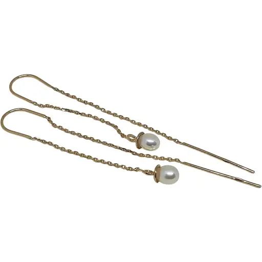 Золотые серьги-протяжки Favoritum с жемчугом. 211447