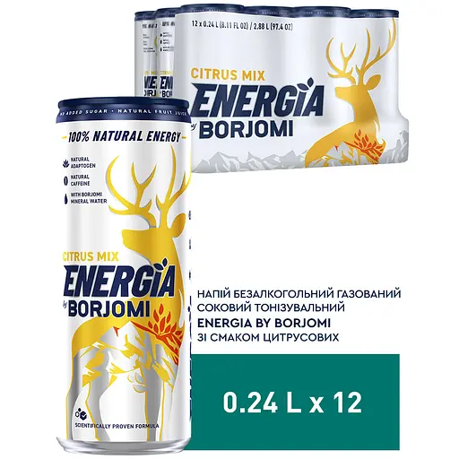 Напиток безалкогольный Borjomi Energia газированный соковый со вкусом Цитрусовых 0.24 л х 12 (ж/б) - фото 4
