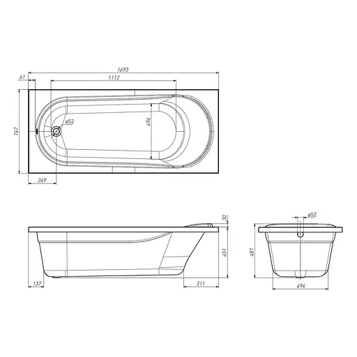 Ванна акриловая Volle bera 170x75 TS-1775481 Белый - фото 3