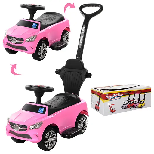 Каталка-толокар Bambi M 3503C-8 з батьківською ручкою та музикою для малюка, рожева - фото 4