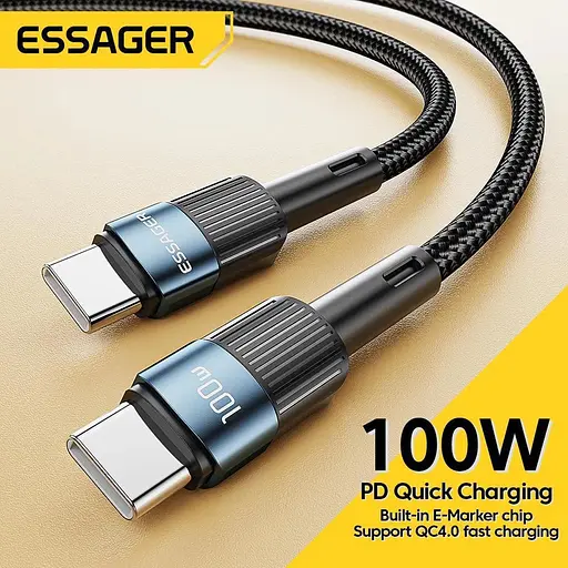 Кабель Essager USB Type-C to Type-C 100W швидка зарядка 20V 5A 1.2 м синій - фото 2