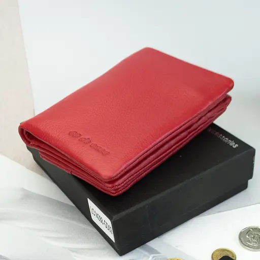 Гаманець жіночий шкіряний De Esse LC14288-GD02 маленький на магніті червоний - фото 7