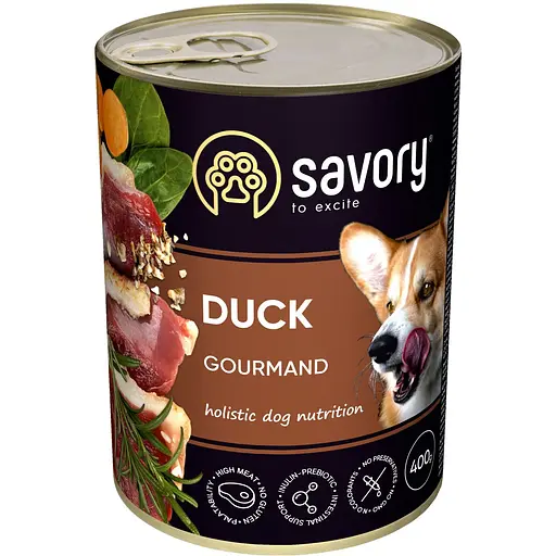 Корм влажный для взрослых собак всех пород Savory Dog Gourmand Duck паштет с уткой набор 5+1, 400 г  - фото 3