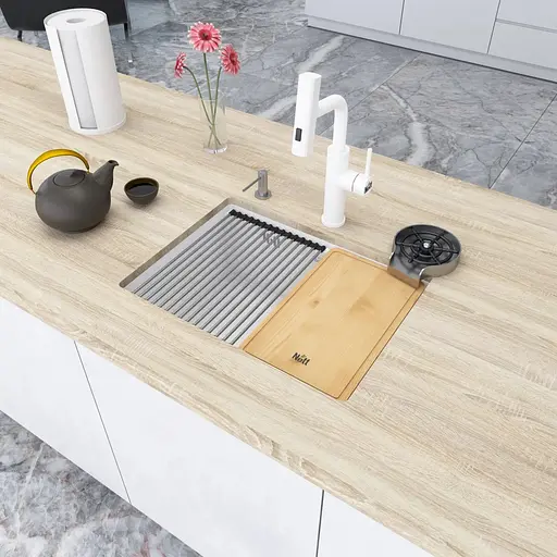 Кухонна мийка Nett NW-5742 біла під стільницю 1.5 мм з нержавіючої сталі - фото 6