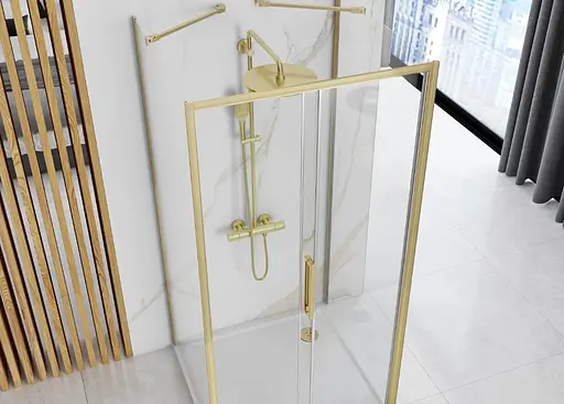 Душевая кабина Rea Rapid Slide 100x80 brushed gold пристенная REA-KPL-04707, Универсальная, прозрачная, золотая - фото 5