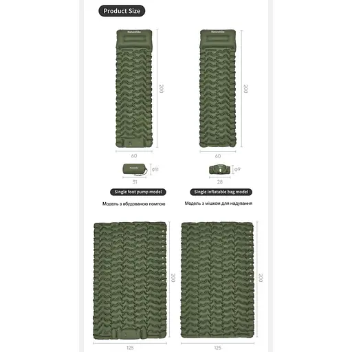 Матрац двомісний Naturehike CNK2550WS019 (65 мм) з вбудованою помпою Зелений - фото 9