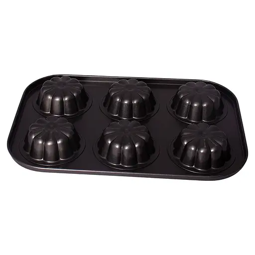 Форма для выпечки кексов и маффинов на 6 ячеек с антипригарным покрытием "Цветы №1" 26.5х18.5х3 см, A-plus Черный 83494 - фото 7