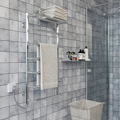 Електрична рушникосушарка Kosser Скоба з полицею 700x500/6 EL рег. ДСп04ЕL, Хром, Ліве - фото 4