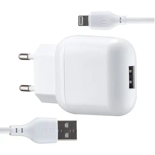 Сетевое зарядное устройство XO L37 2в1 Lightning 1USB/2.1A белый - фото 1