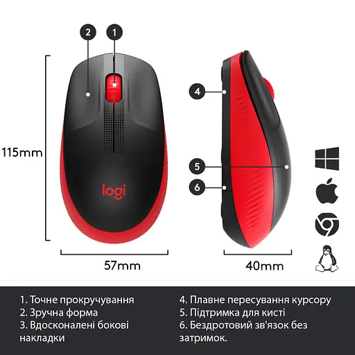 Мышь Logitech M190 Full-size Wireless Red - фото 6
