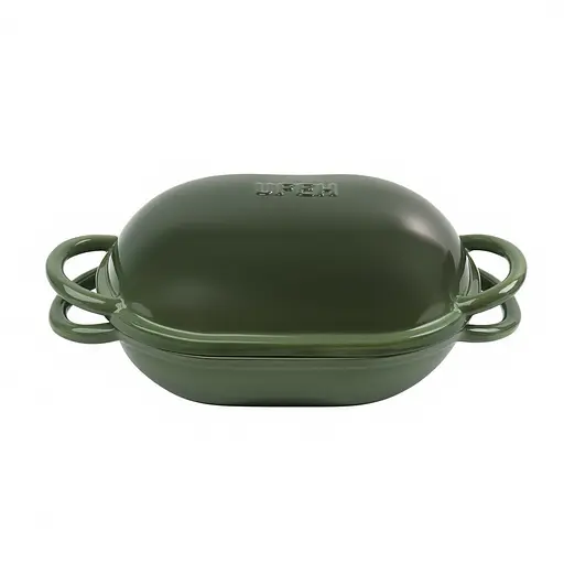 Чавунна овальна форма для випікання хліба з кришкою 25×17×15 (см) форма для хліба в духовку Зелений Premium Cookware HP-1-23-GREEN