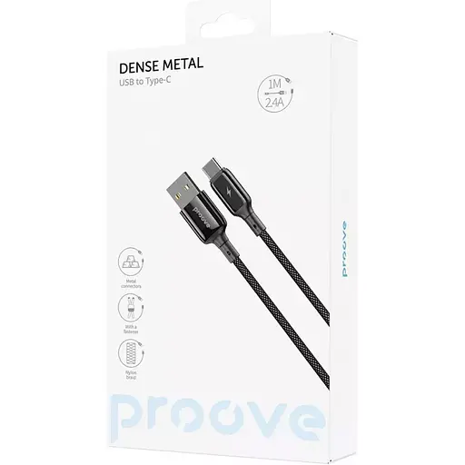 Кабель Proove Dense Metal USB-A to USB-С 1m Black (CCDM20001201) [133338] - фото 5