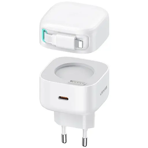 МЗП Usams US-CC209 GaN With Lightning Magnetic Retractable Cable Module XMF Ser. 35W (2USB-C) White