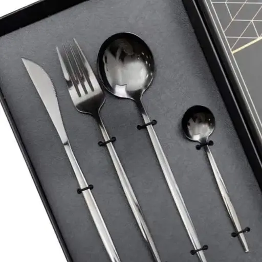 Набор столовых приборов Yiwu HP-20-45 нержавеющая сталь 24 предмета на 6 персон Черный - фото 2