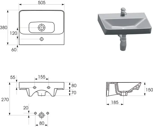 Тумба з умивальником Cersanit Lara Mille Slim 50 Сірий S801-355 - фото 2
