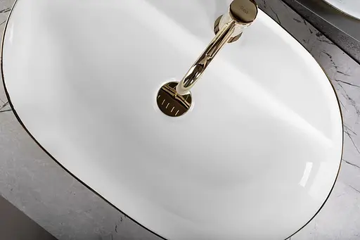 Умивальник Rea Aura 61 brushed gold white накладний REA-U6900, Золотий - фото 4