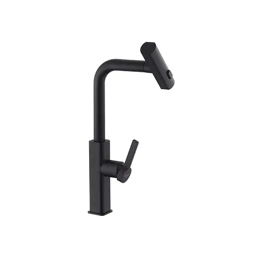 Змішувач для кухні з висувним виливом Kroner KRP Edelstahl Klassisch - SCH03918 Чорний матовий - фото 5