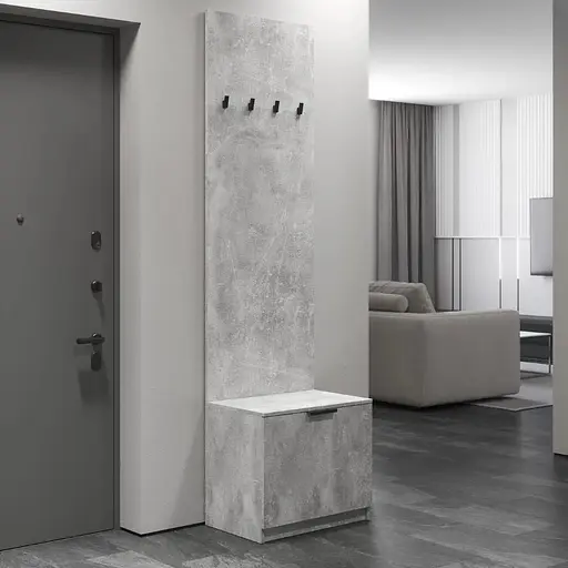 Вішалка для передпокою VAYS підлогова з тумбою для взуття M-43 бетон