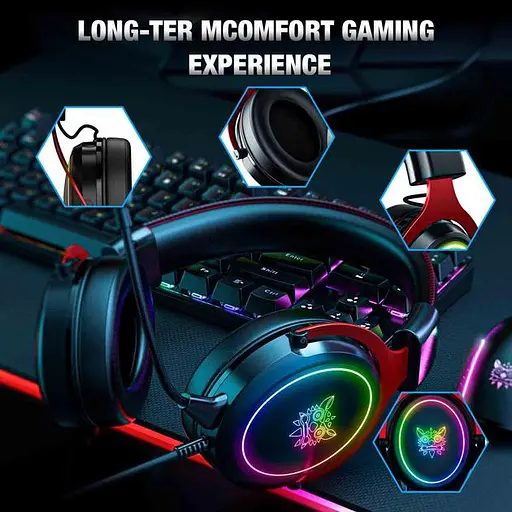 Дротові ігрові навушники Onikuma Gaming with LED X10, USB, 3.5mm, 2.1m, black-red - фото 5