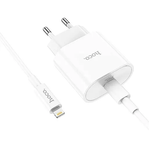 Адаптер Сетевой HOCO Type-C to Lightning Cable Metro single port charger set C94A |1Type-C, 20W/3A, PD/QC| - фото 2