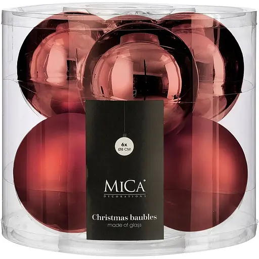 Комплект елочных шаров Mica Decorations стеклянные 8 см вишневые 6 шт. (1180962)