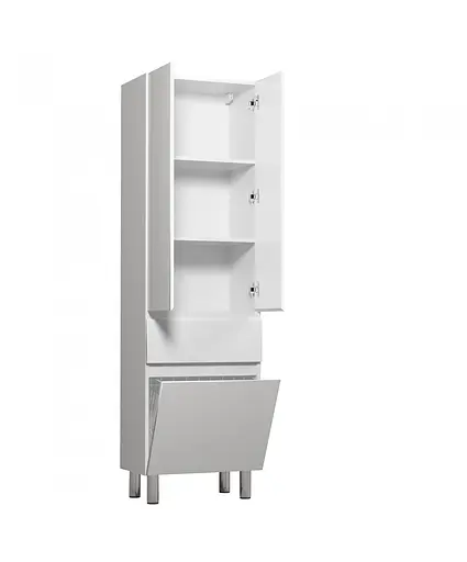 Пенал Мойдодыр Фокус П-55К в ванную комнату напольный с коризной, Белый - фото 5